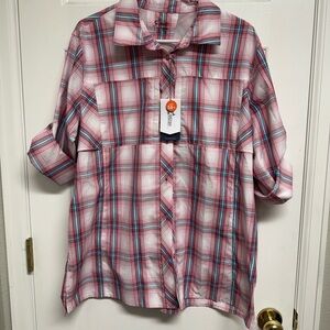 Bass pro shop XL Pink and Blue Plaid Button-Up Shirt